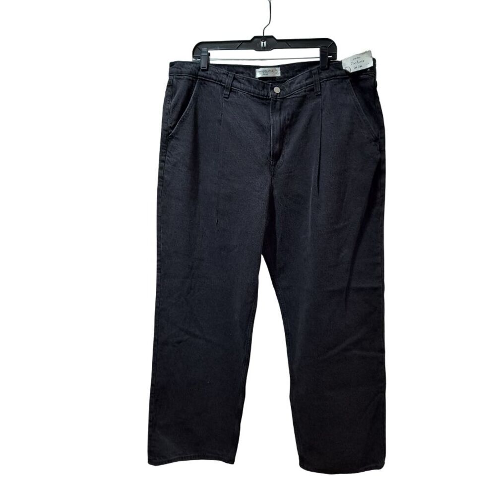 Abercrombie & Fitch The Loose High Rise Pleated Denim Jeans Women 18 Black 40x30